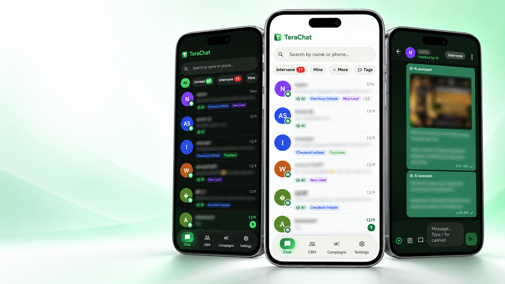 TeraChat dalam light mode, dark mode dan paparan human intervention