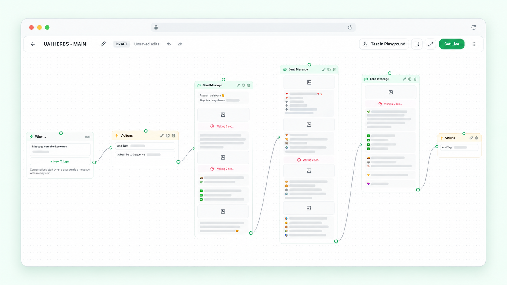 Flow automation Terasetia yang tersusun dari trigger hingga tindakan